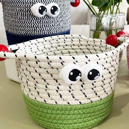 棉绳大眼睛卡通DIY置物筐棉线收纳筐 桌面杂物玩具零食整理收纳框