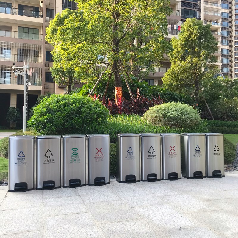 不锈钢分类脚踏式带盖垃圾桶办公单位公司商场学校干湿公共场合