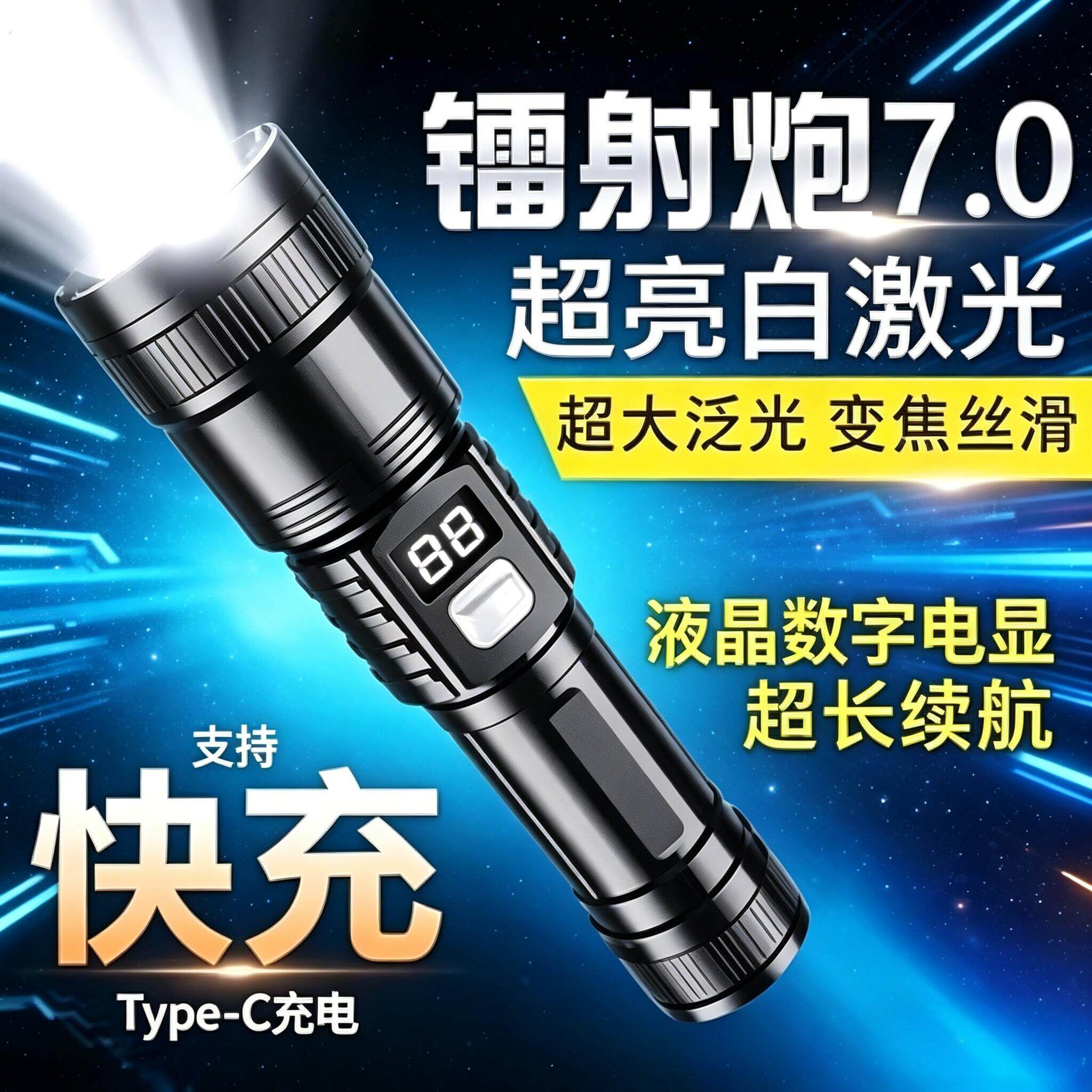 26款多功能手电筒汽车车载用强光可充电特种兵专业户外强光手电筒