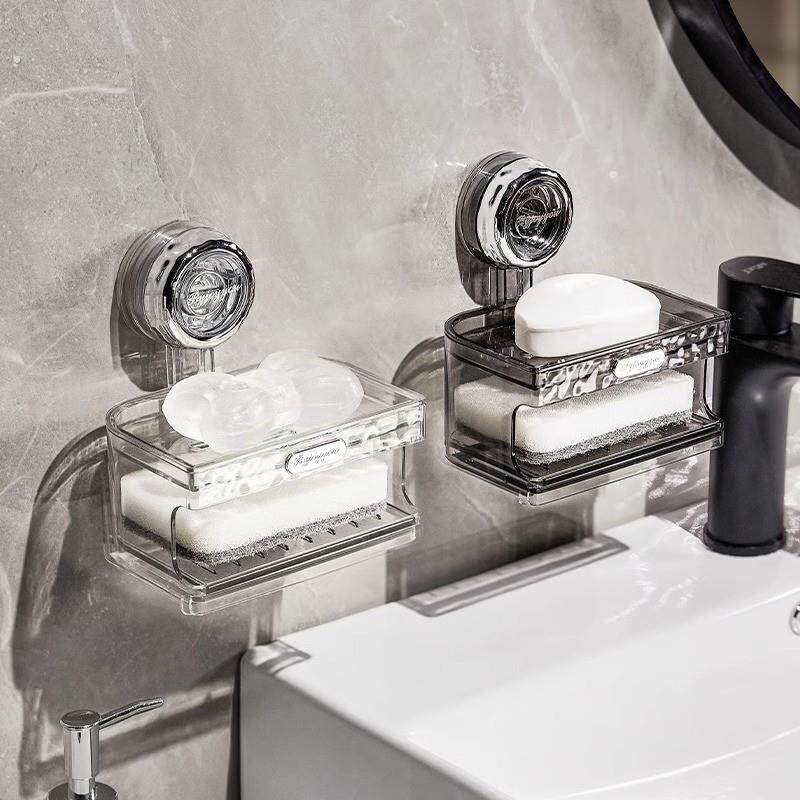 双层吸盘沥水肥皂盒墙面壁挂式带海绵香皂免打孔卫生间墙上置物架