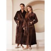 加厚冬款 2024珊瑚绒男士 情侣法兰绒睡衣浴袍 睡袍男女秋冬季 加长款