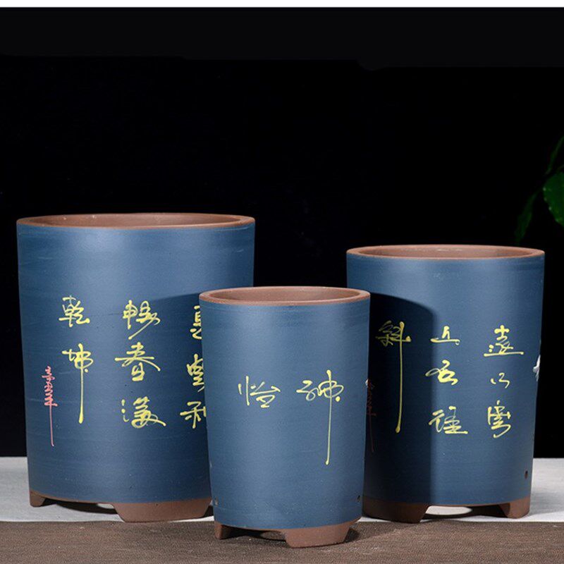 精品紫砂直筒圆口兰花盆剑兰墨兰吊兰芦荟花卉绿植悬崖盆景盆