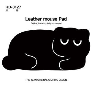-N困倦黑猫异形皮革鼠标垫女护手腕便携室
