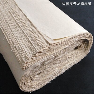 手工古法六尺仿古四尺麻纤维云龙皮纸书法国画比赛作品半生熟宣纸