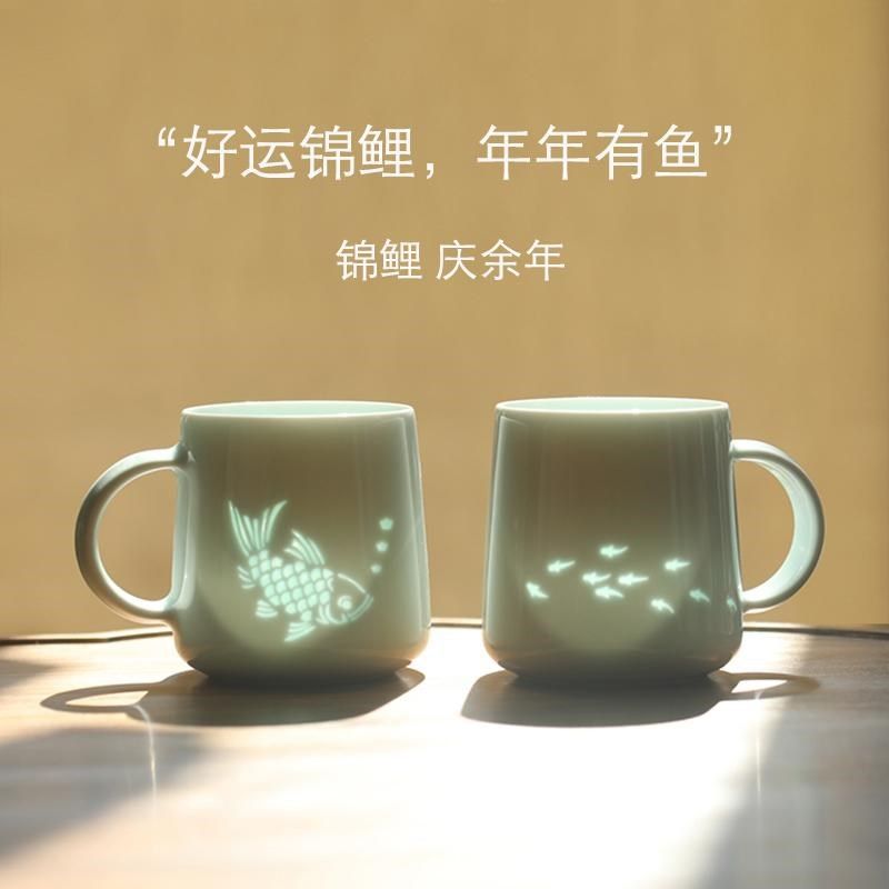 木情侣杯一对鱼新年陶瓷马克杯杯盖