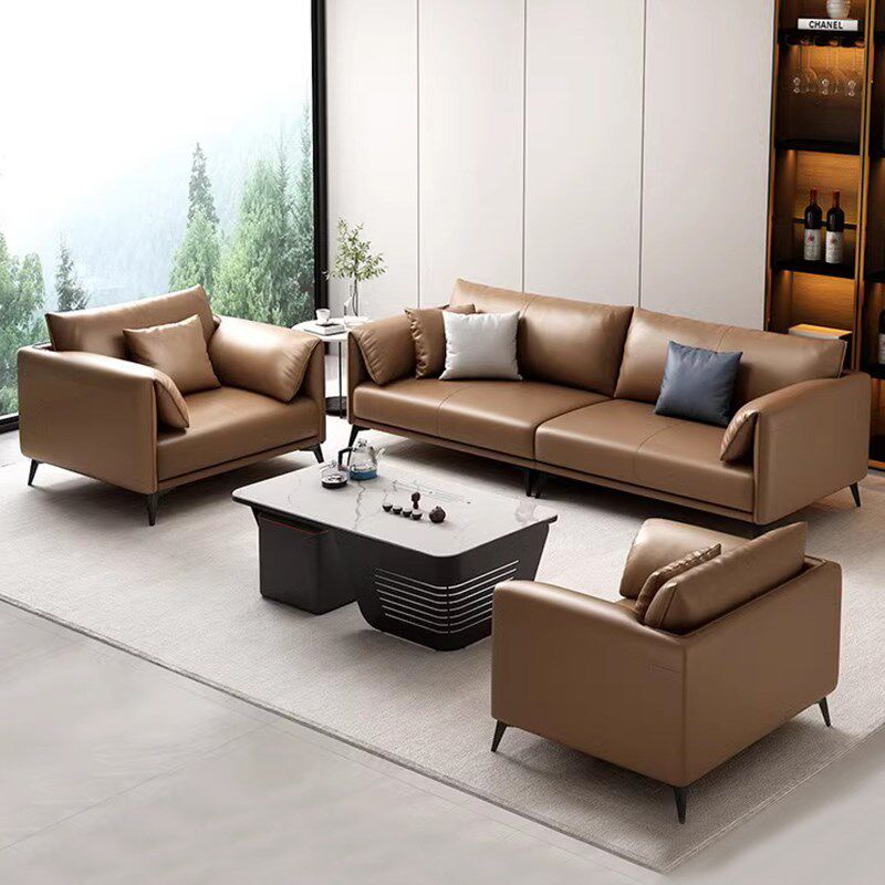 简约现代室沙发皮艺老板商务接待会客区休闲茶几组合套装