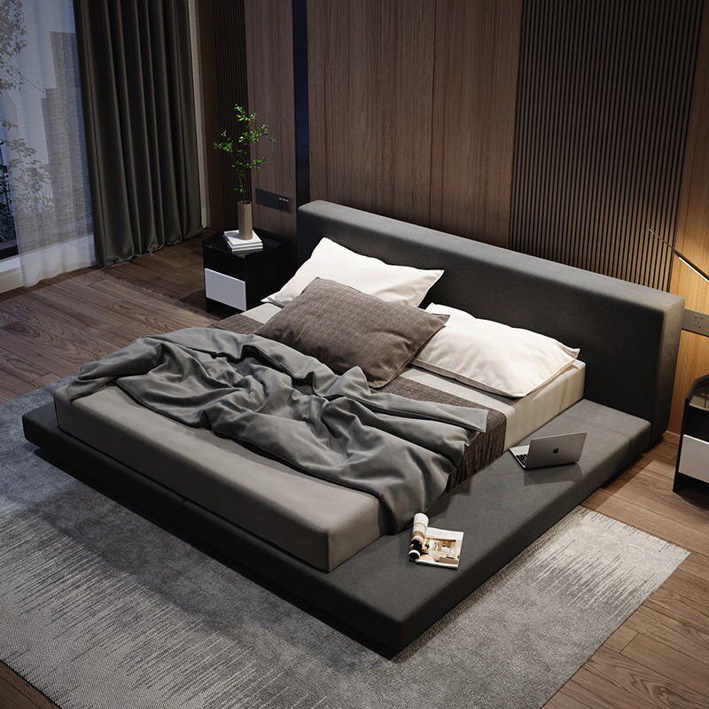 朴笙记超大豆腐块布艺床简约现代小户型极简落地高端床榉木