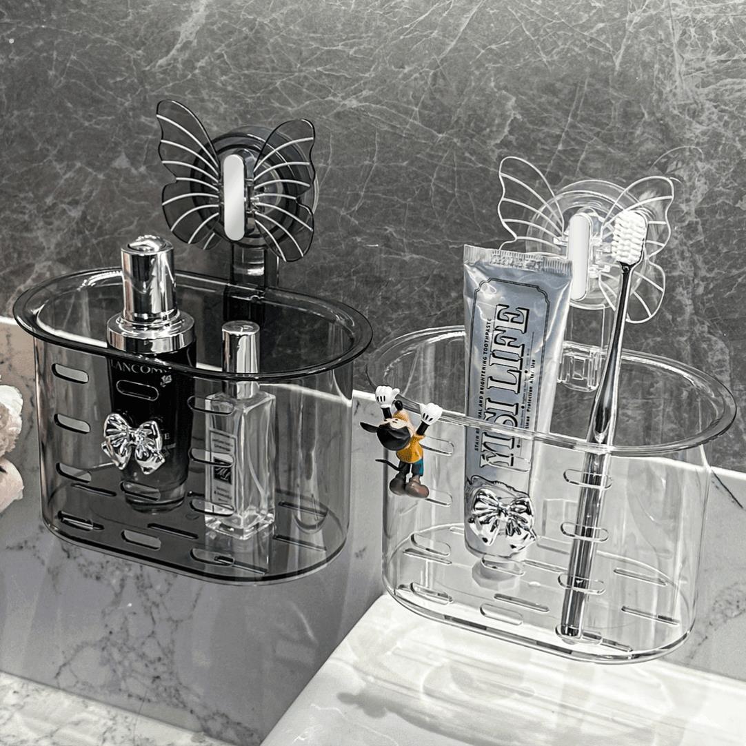 【佳立方】蝴蝶吸盘洗脸巾挂篮置物架壁挂式免打孔卫生间收纳架