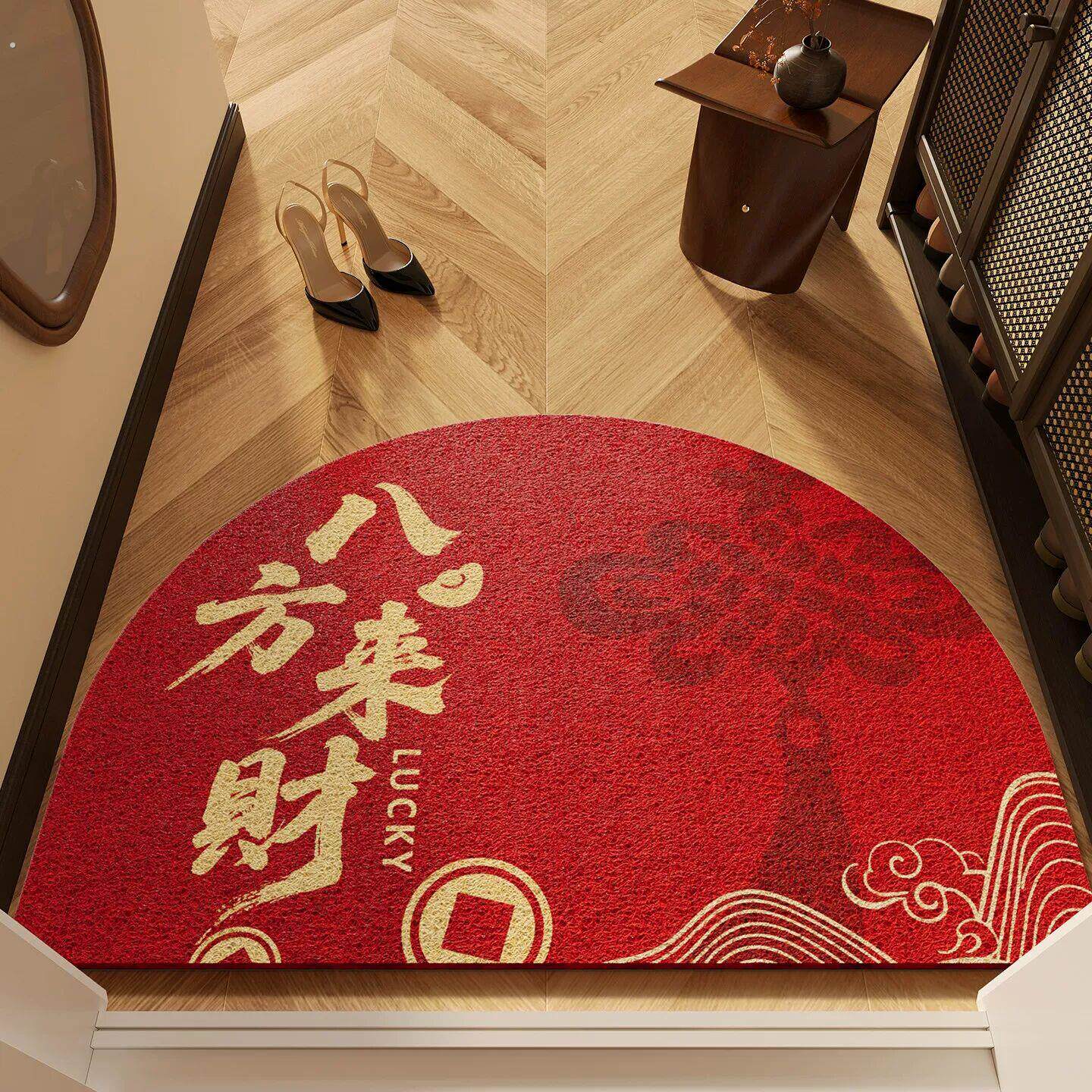 半圆形丝圈入户门地垫大门口防滑进门地毯室内外家用新年红色垫子