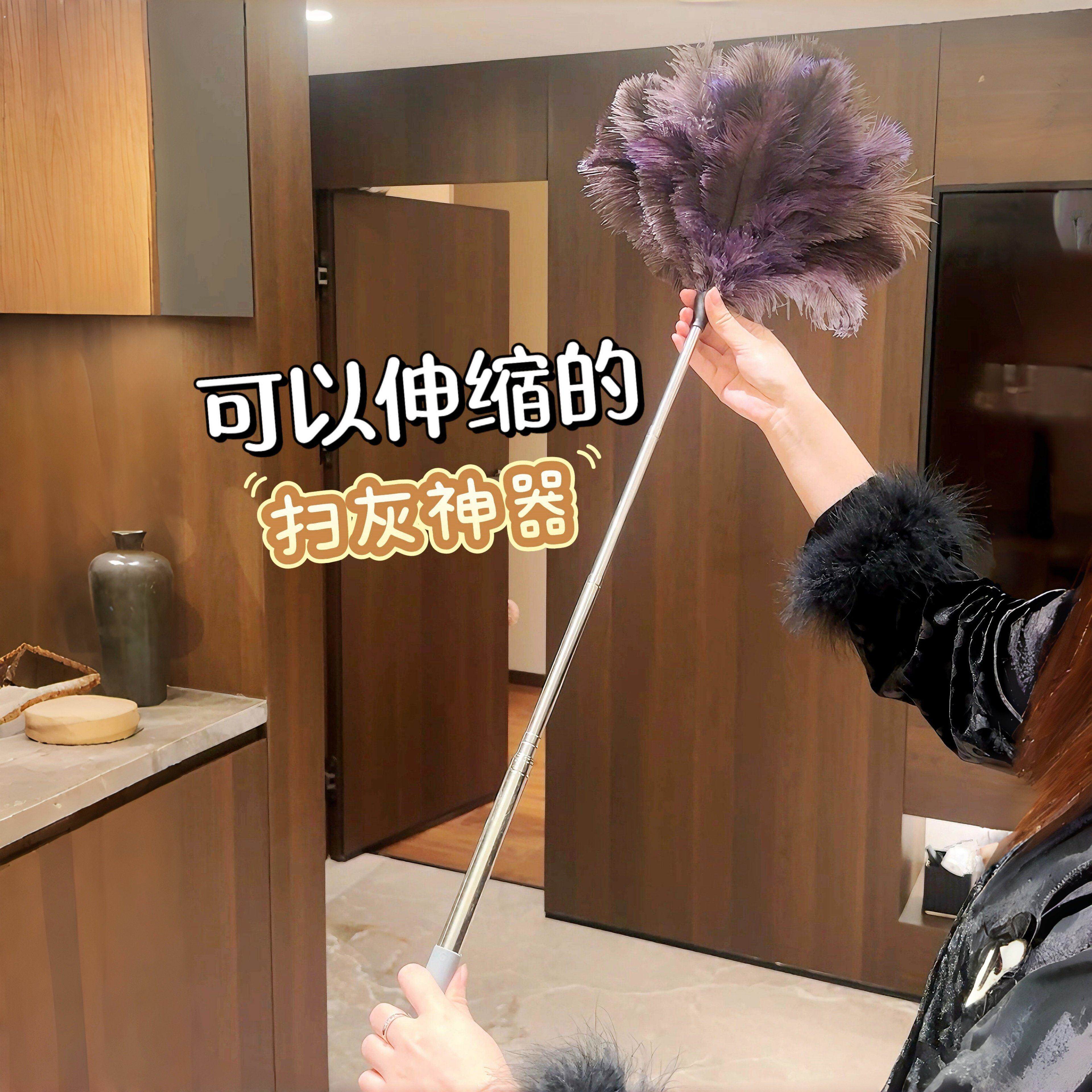 扫灰神器!可伸缩鸡毛撢子家用鸵鸟毛除尘掸扫灰静电撢子清洁工具
