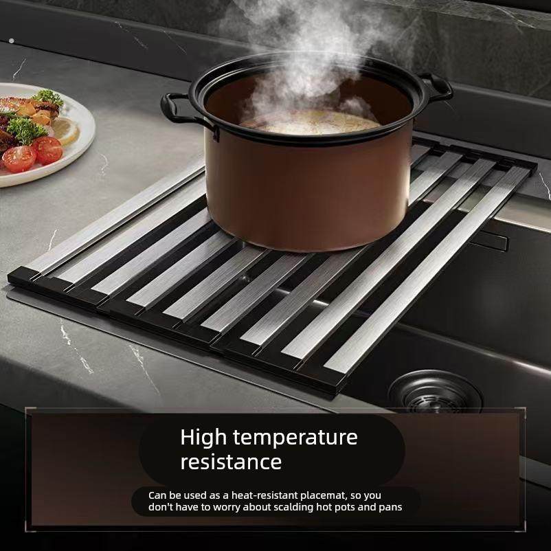 厨房水槽置物架洗菜盆碗碟盘不锈钢折叠沥水架单水池盖板沥水篮网