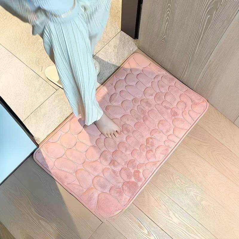 浴室地垫鹅卵石压花洗澡间防滑速干脚垫卧室珊瑚绒地毯家用门垫子