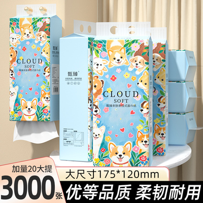 加量3000张悬挂式抽纸整箱20大提