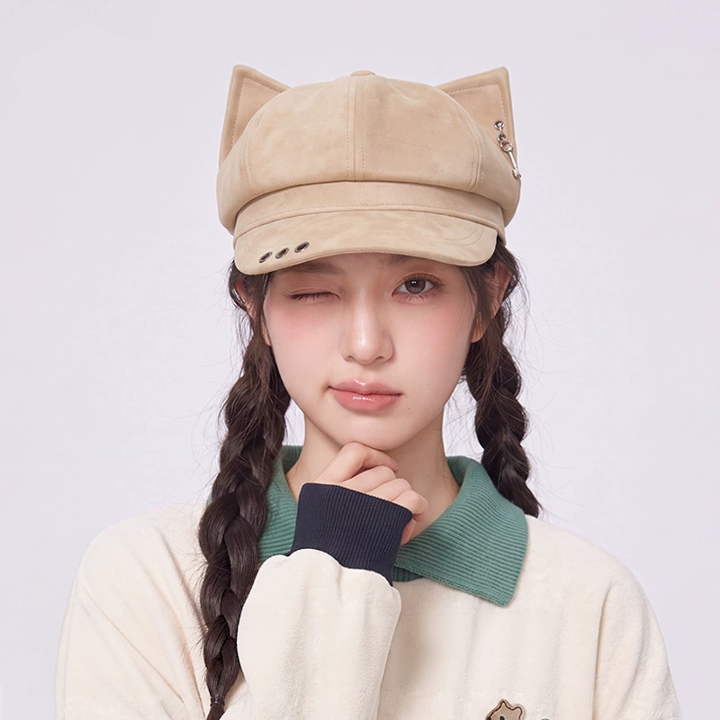 潮酷小众猫耳朵八角帽韩版贝雷帽女生秋冬复古显脸小报童画家帽子