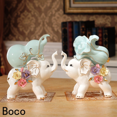 BOCO陶瓷大象一对吉祥物摆件