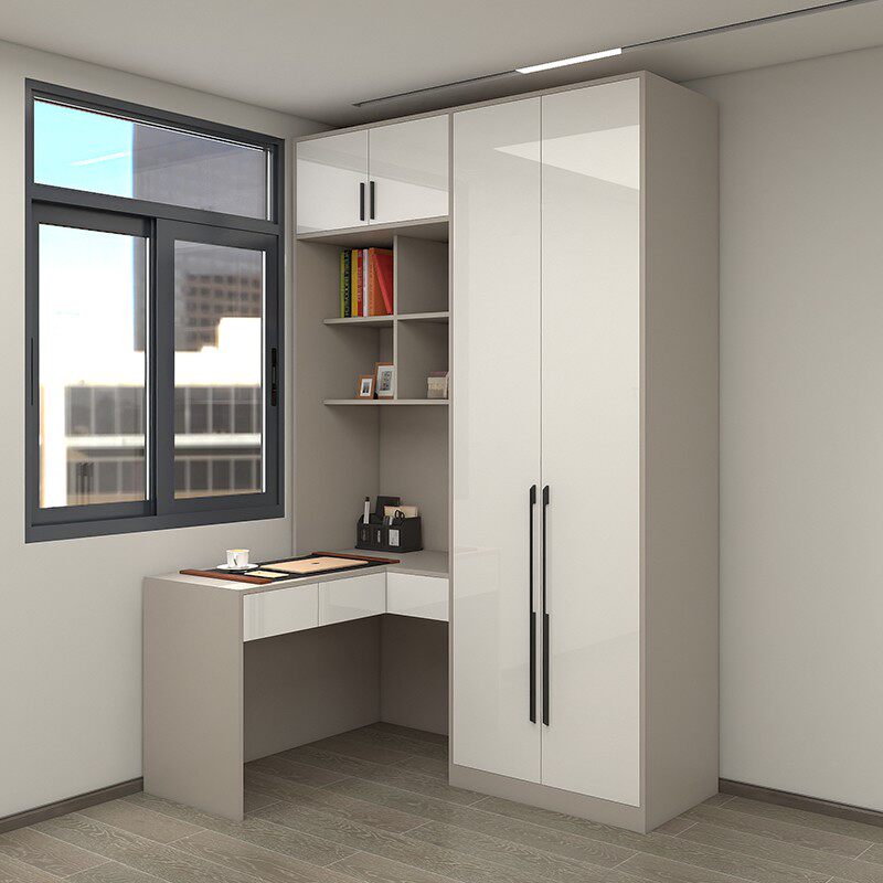 家用简约现代转角小户型卧室衣橱连体书柜学习桌衣柜书桌一体组合