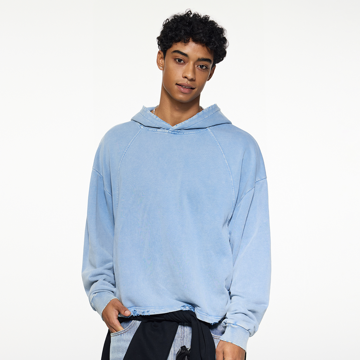 美式慵懒chic卫衣连帽复古水洗