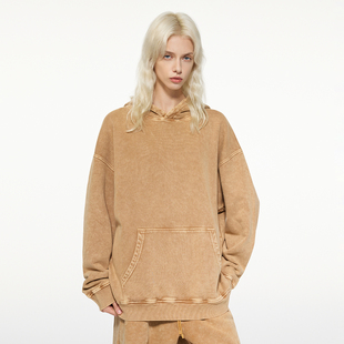 水洗做旧纯棉重磅卫衣硬挺美式 型复古vintage穿搭潮 高克重boxy版