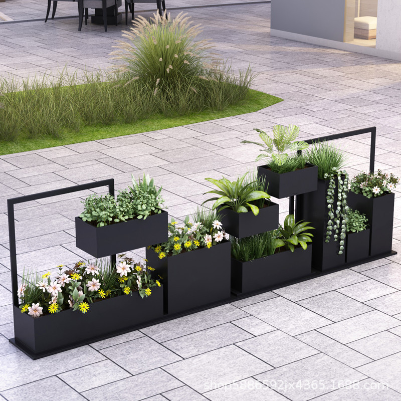 简约创意组合花架铁艺绿植花箱隔断围栏花槽移动外摆花卉架市政