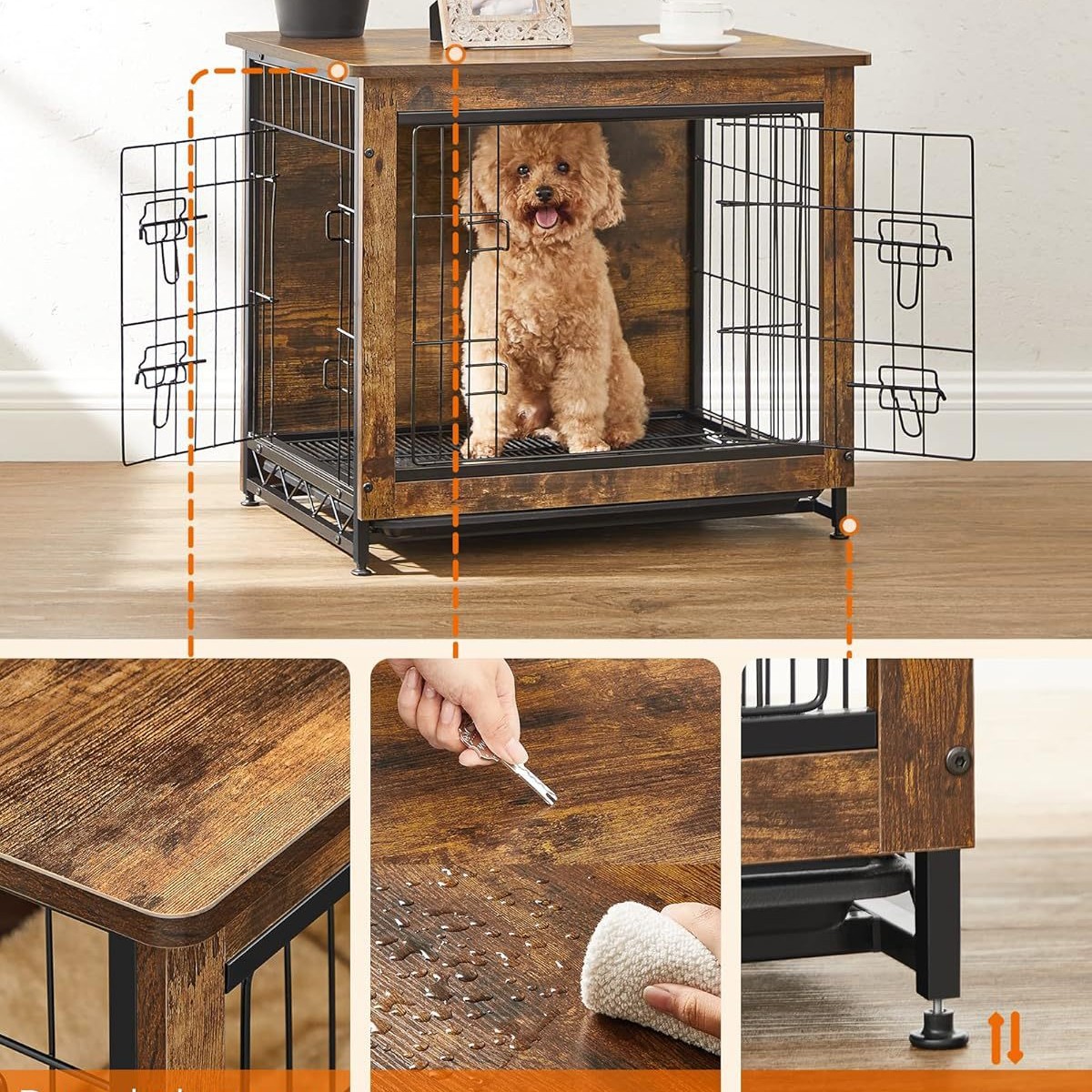 狗笼家具现代狗舍适用于室内30磅以下的狗带多用途可拆卸托盘狗屋