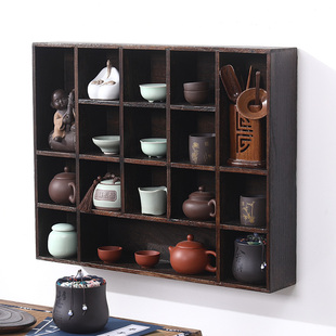 实木茶杯收纳架博古架茶具茶壶置物架挂墙多宝阁展示架古董摆件架