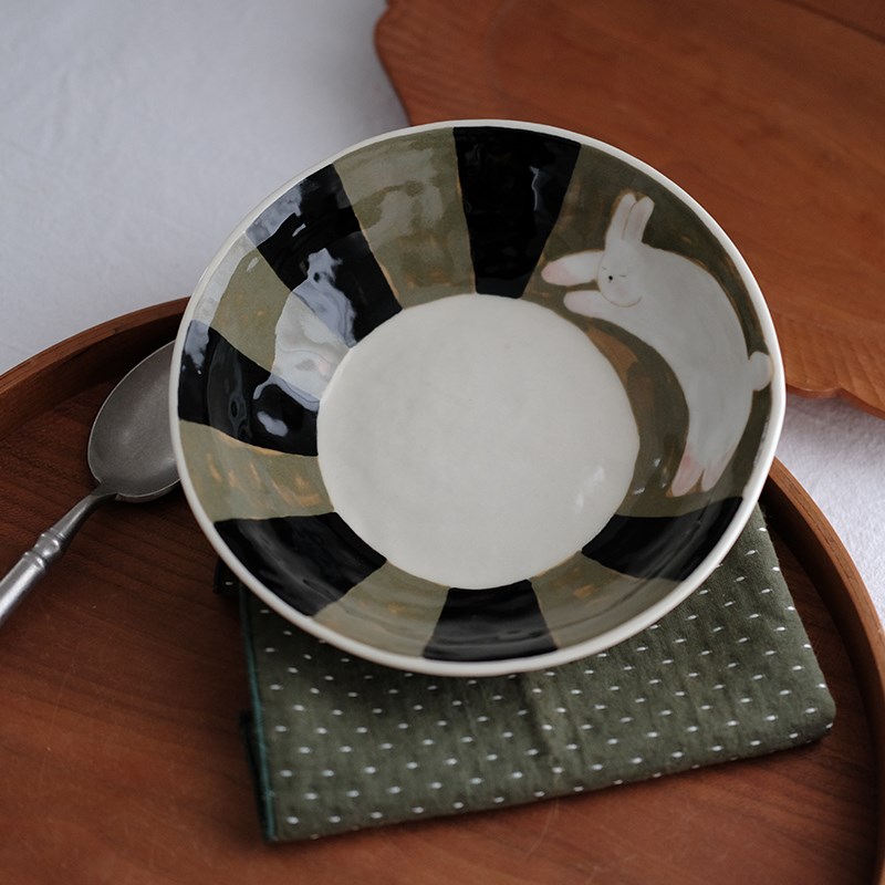 川谷日式兔子和熊深碟盘子家用陶瓷餐具高颜值餐具