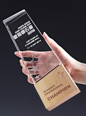 水晶奖杯定制定做实木刻字高档创意疫情志愿者颁奖内雕奖牌捐赠