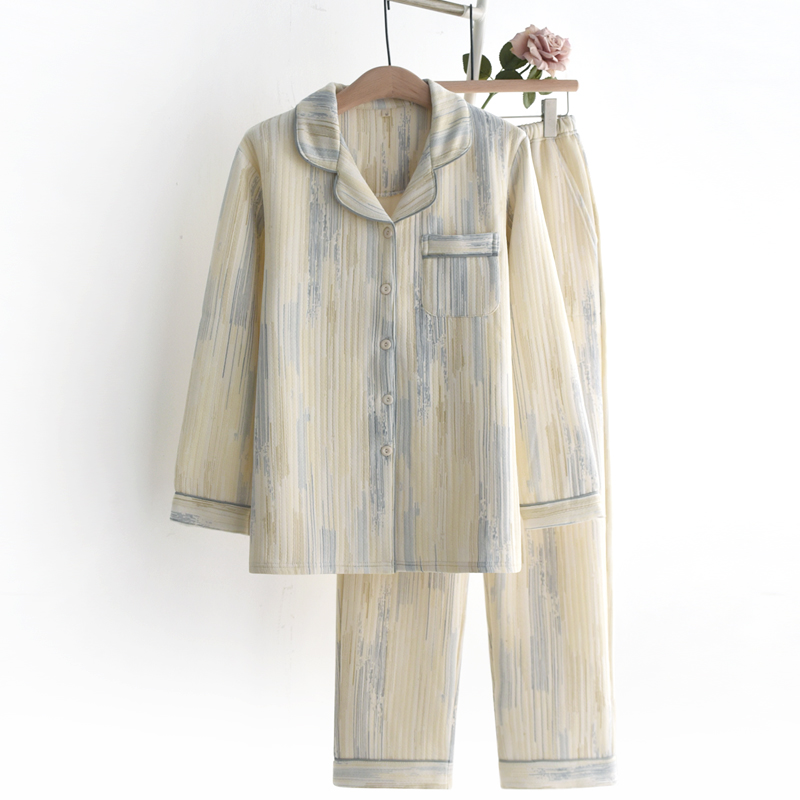 蓝幻睡衣男女秋冬季纯棉空气层三层保暖加厚情侣长袖居家服套装