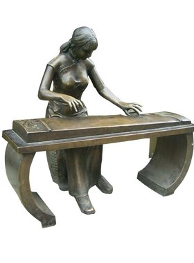 弹古筝人物商业街步行街铜雕制作玻璃钢材质城市景观园林广场雕塑