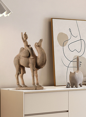 新中式唐朝丝绸陶俑摆件家居客厅书房办公室工艺礼品摆饰复古软装