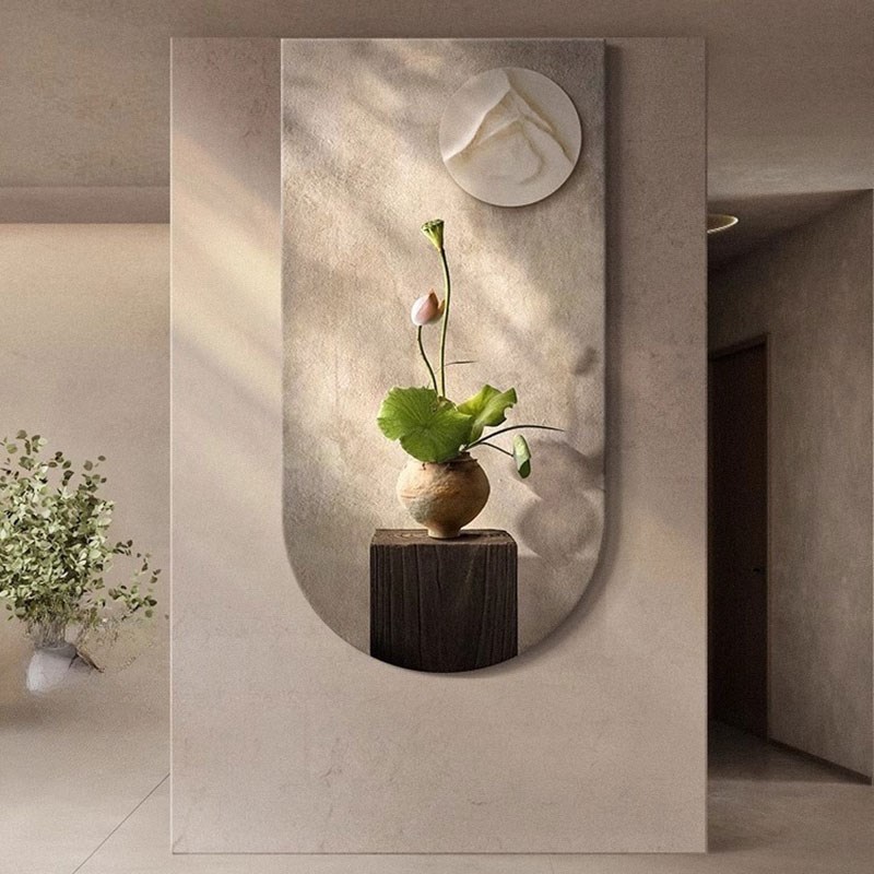 LED新中式玄关装饰画禅意茶室走廊过道壁灯侘寂风客厅灯光画挂画