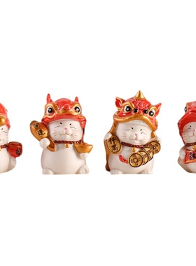 新中式灯饰舞狮招财猫摆件陶瓷乔迁入户店铺开业礼物客厅桌面装饰