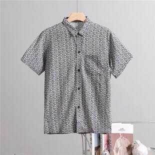 开衫 夏季 短袖 男衬衫 薄 上衣中老年人爸爸造棉绵绸大码 棉绸衬衣男士