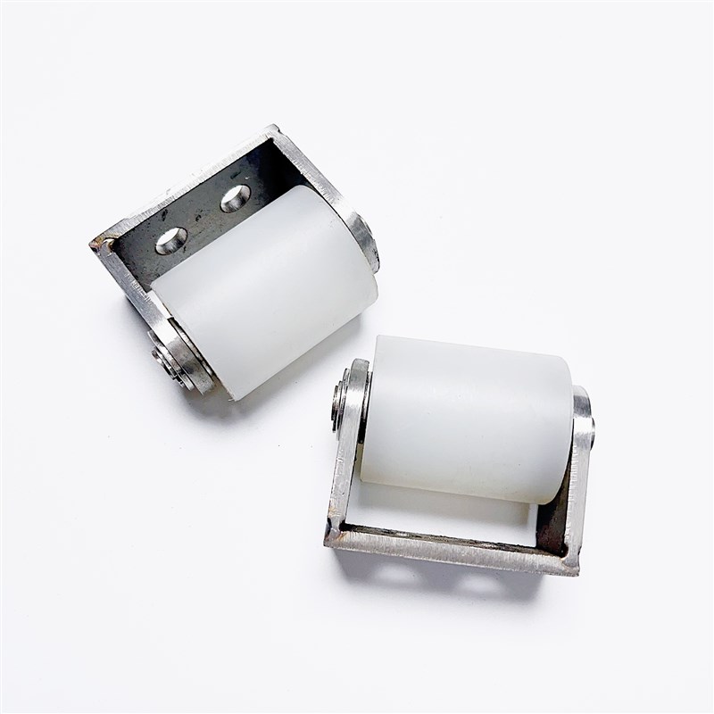 304不锈钢支架带孔轴承尼龙滑轮导向移动门轨道定位轮子夹轮定制