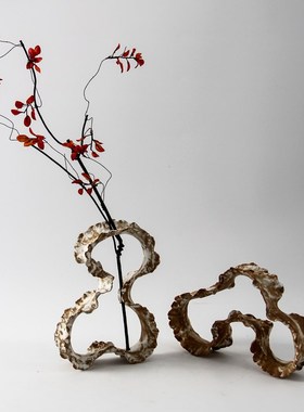 新中式侘寂风复古怀旧陶瓷铁锈色做旧花器花瓶摆件样板间果盘装饰