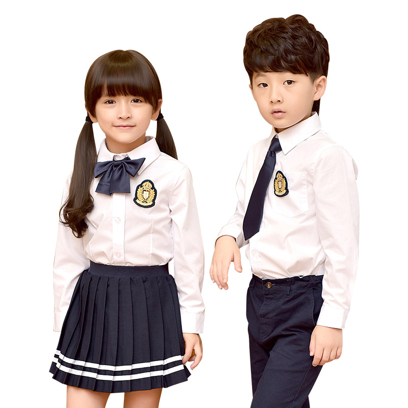 幼儿园园服白色春秋季套装男女童长袖衬衫学院风中小学生校服班服