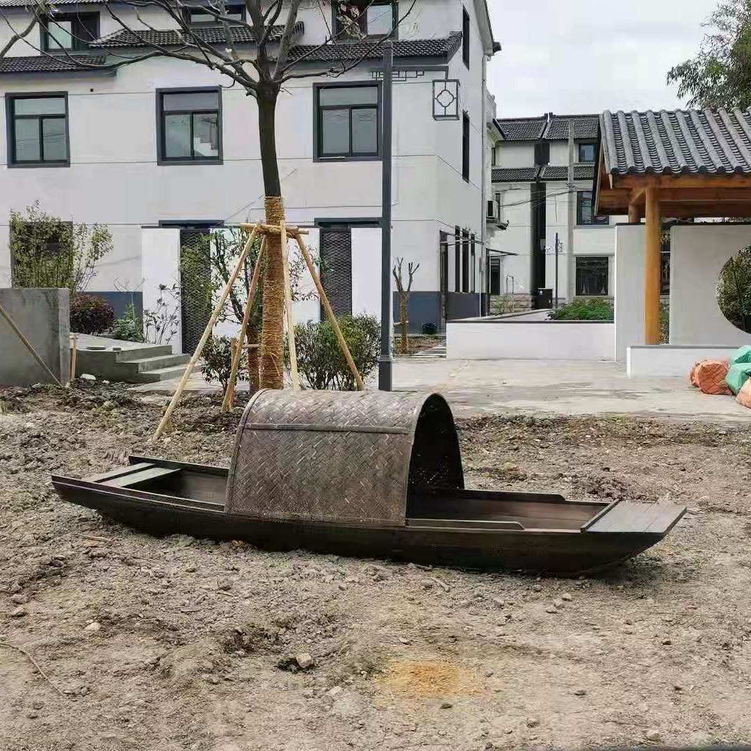 木船渔船实木质仿古手划摇橹乌篷船水上电动观光旅游装饰小船