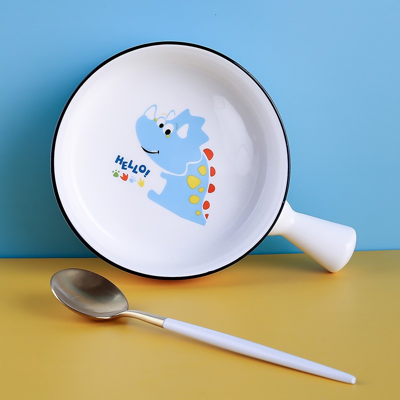 恐龙手把锅烤箱专用烤盘焗饭盘陶瓷家用可爱儿童碗燕麦早餐面碗