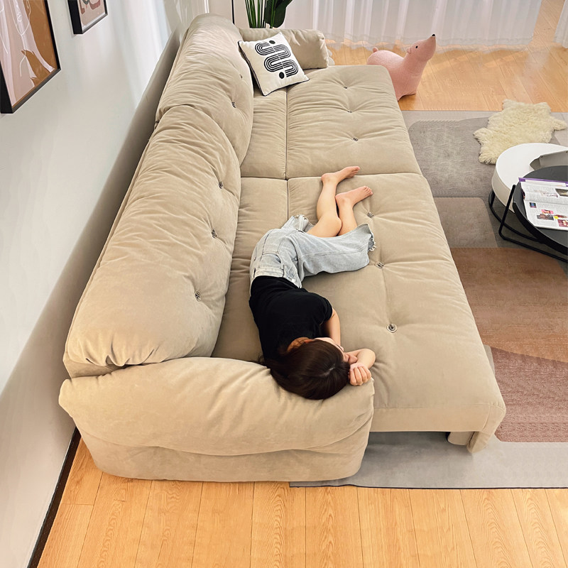品洛人类狗窝沙发客厅简约现代猫爪布羽绒直排懒人布艺电动沙发床