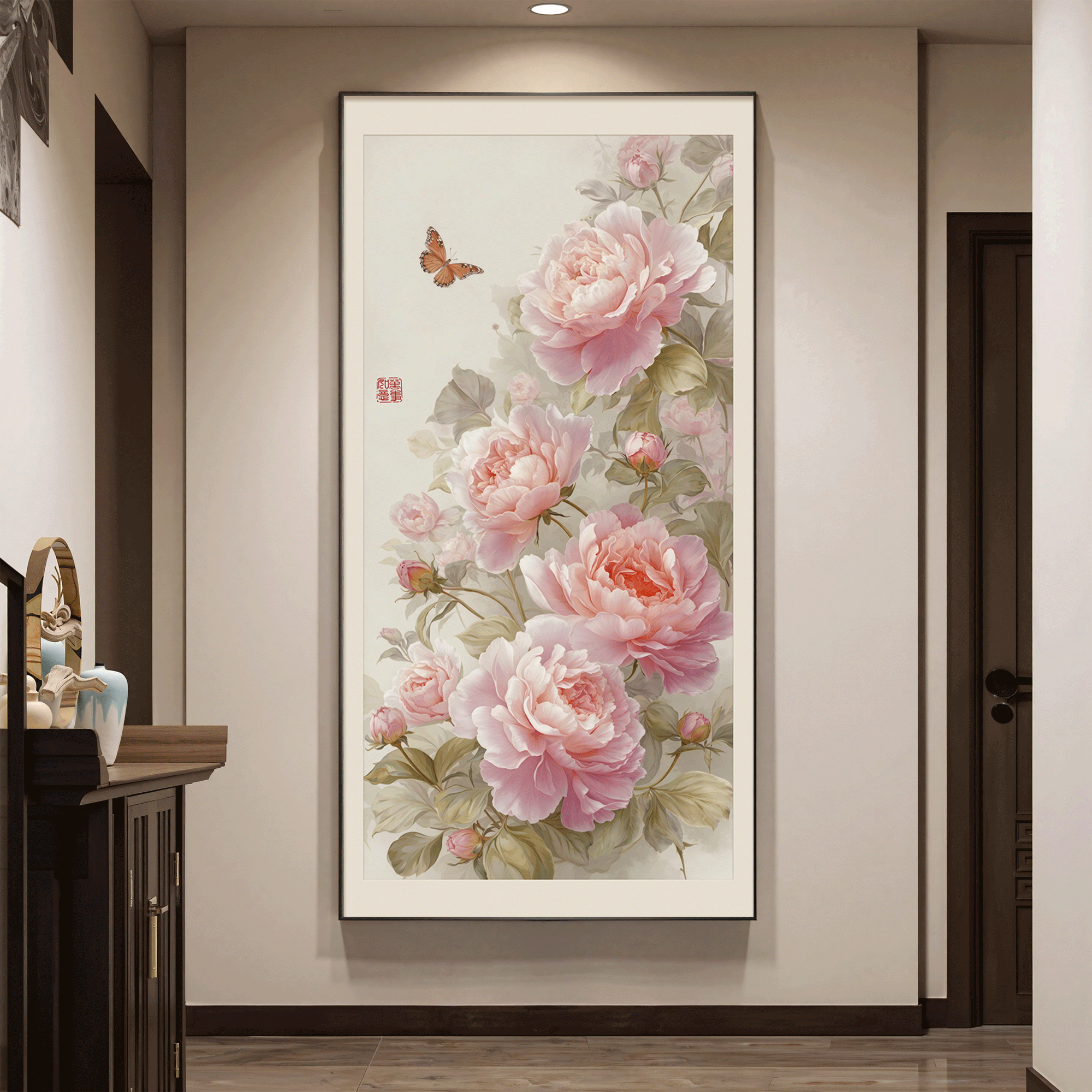 亿笔一画《花开富贵》中式入户玄关装饰画墙面挂画走廊过道壁画,家居饰品,现代装饰画,淘宝优惠券,粉丝福利购,淘宝优惠卷