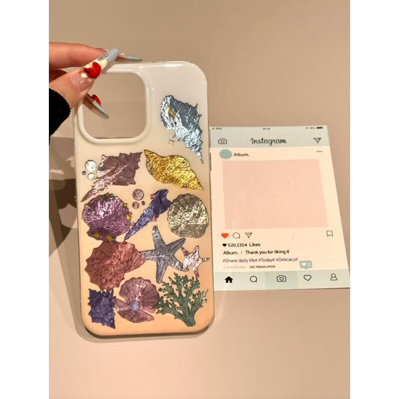 镂空海螺贝壳适用于17苹果/华为/小米/vivo/oppo手机壳iPhone17/16promax冰川纹15pro/14/13软边硬背Mate70