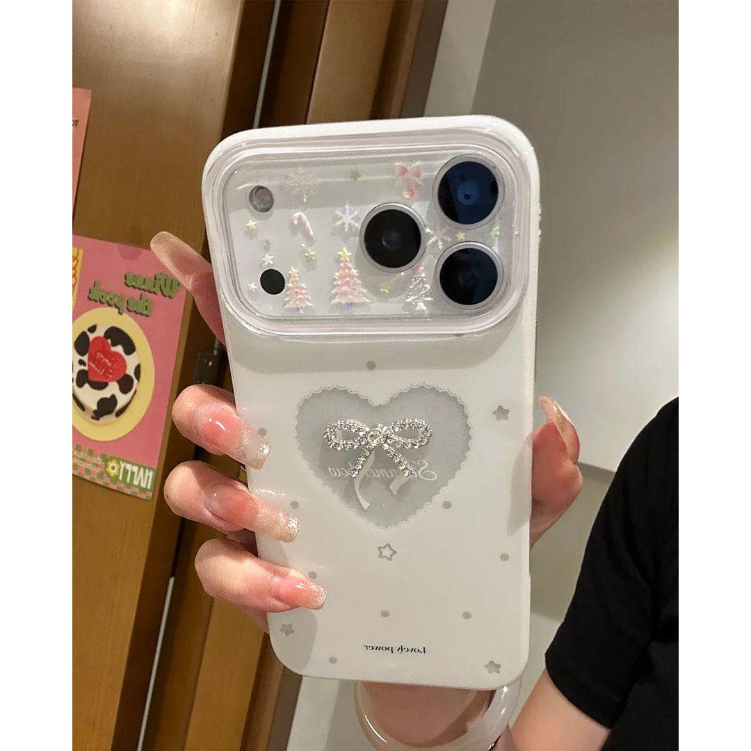 镂空爱心蝴蝶结闪粉适用于iPhone17/16promax透明苹果手机壳ip15pro/14/13大孔iPhone12promax挂绳11保护套