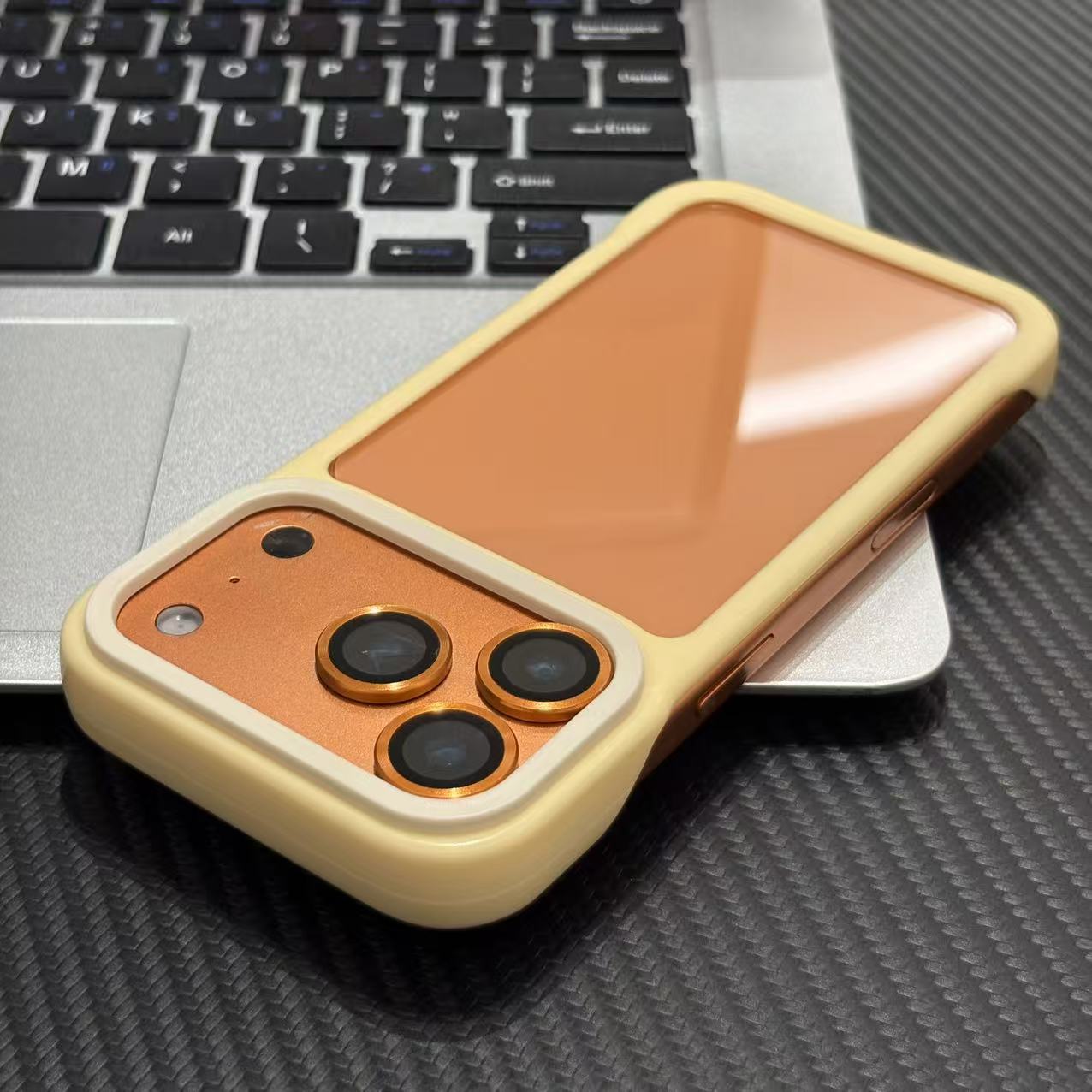 柠檬黄色适用iPhone17promax/16plus/15pro手机壳苹果13无边框撞色PC壳17AIR新款12PROMAX保护套15PLUS防摔壳