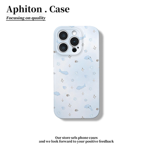 蓝晕小鲸鱼适用于苹果17/16promax手机壳iPhone14/15Plus菲林硬壳P60华为mate70荣耀300vivo小米15oppo保护套