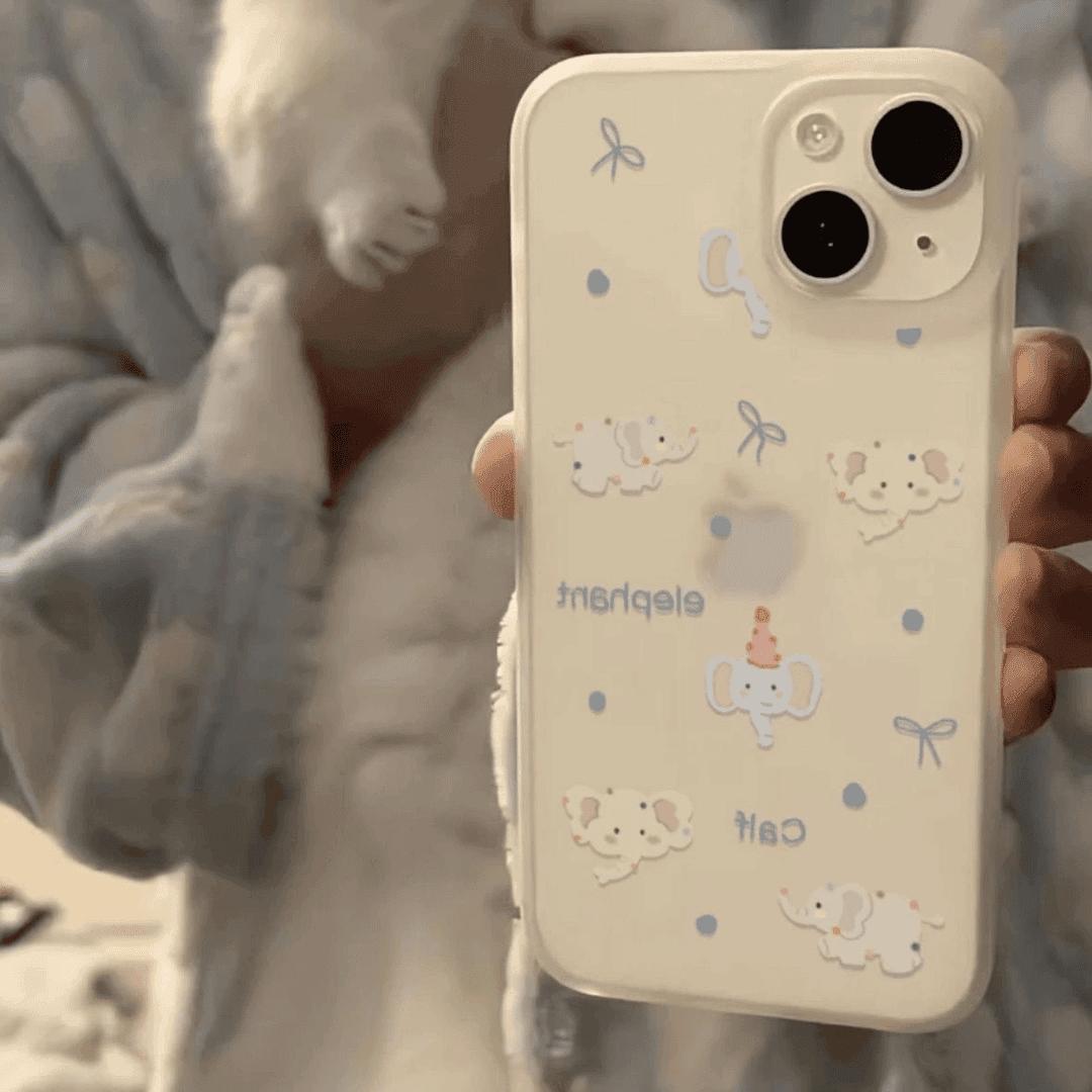 蓝蝴蝶结小象适用于苹果1516promax保护套iPhone11软壳13pro12透白14promax创意16PRO简约15PLUS韩系ins风Xr