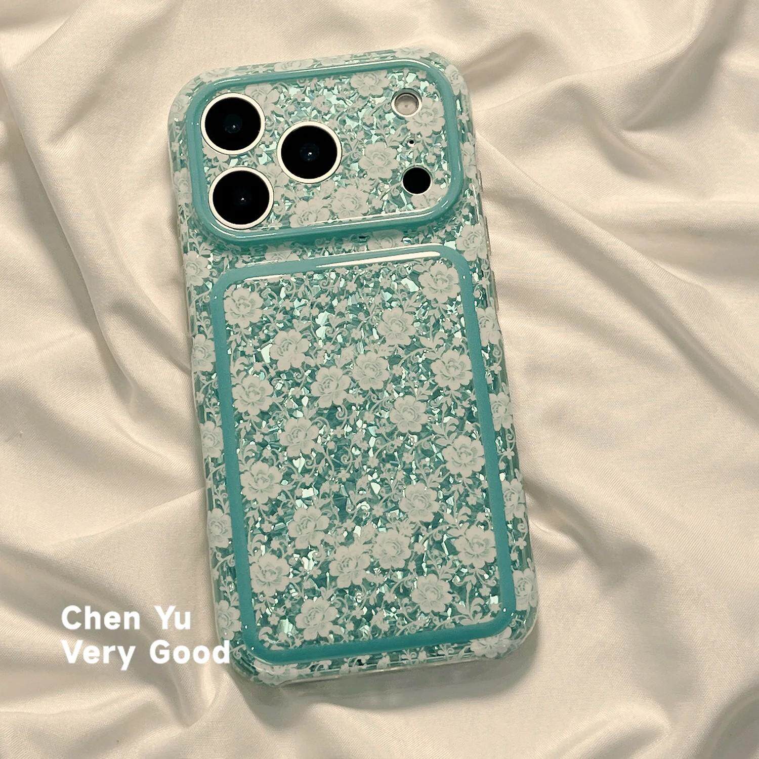 冰蓝白玫瑰适用于18苹果17/16promax手机壳iPhone15PRO钻石纹13pro/12个性苹果14promax保护套11卡通16Plus11
