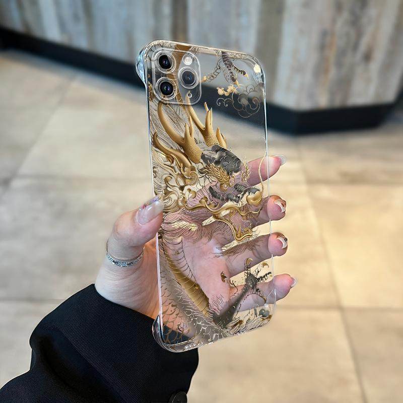 国潮祥云金龙适用于苹果15/16promax无边框pc硬手机壳iPhone11新款13pro/12个性14promax裸机感16PRO保护套