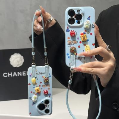 咖啡M豆公仔挂绳适用于17苹果/华为/vivo/小米/oppo手机壳iPhone17pro/16菲林硬壳ip15/14Plus保护套小米15