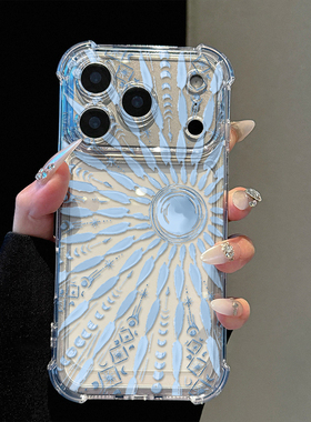 蓝色太阳图腾适用于17iPhone17promax/16plus/15pro手机壳苹果13气囊防摔壳ip17AIR新款12PROMAX/11套15PLUS