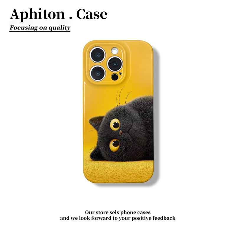 侧躺大眼黑猫适用于17苹果/华为/vivo/小米/oppo手机壳iPhone17pro/16菲林硬壳ip15Plus保护套Mate70小米1514